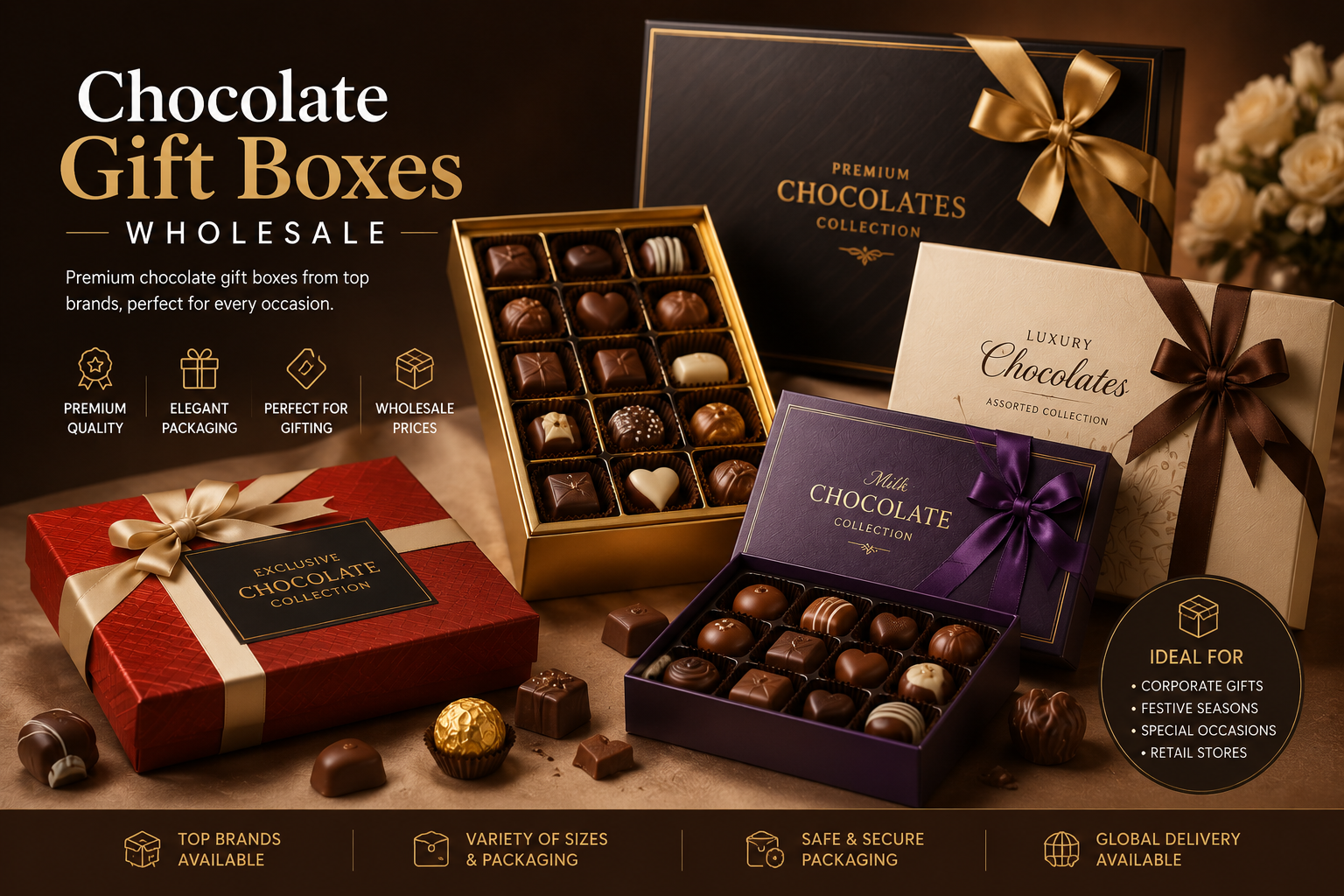 Chocolate gift boxes wholesale — premium assorted chocolate gift boxes for every occasion